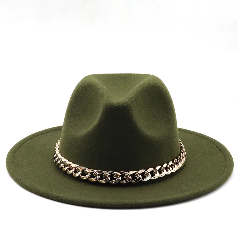 Simole fedora hats women men wide brim Thick gold chain band felted hats jazz cap winter autumn panama camel white women hats