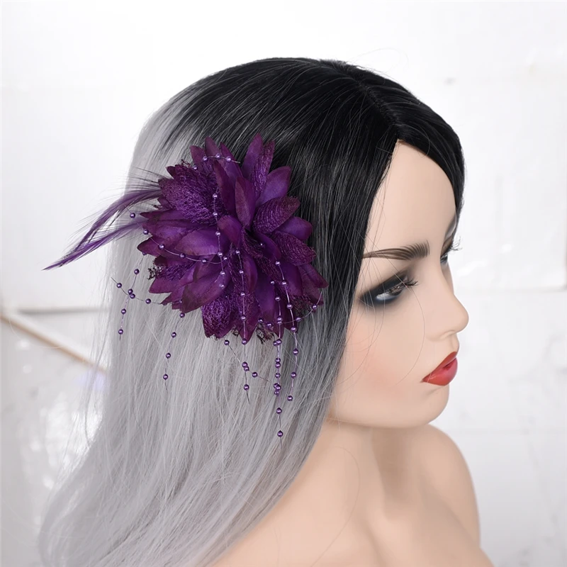 Imixlot Newest Unique Design Hollow Yarn Feather Flower Hair Clip Women Girls Elegant Fashion Beads Tassel Wedding Hairpins