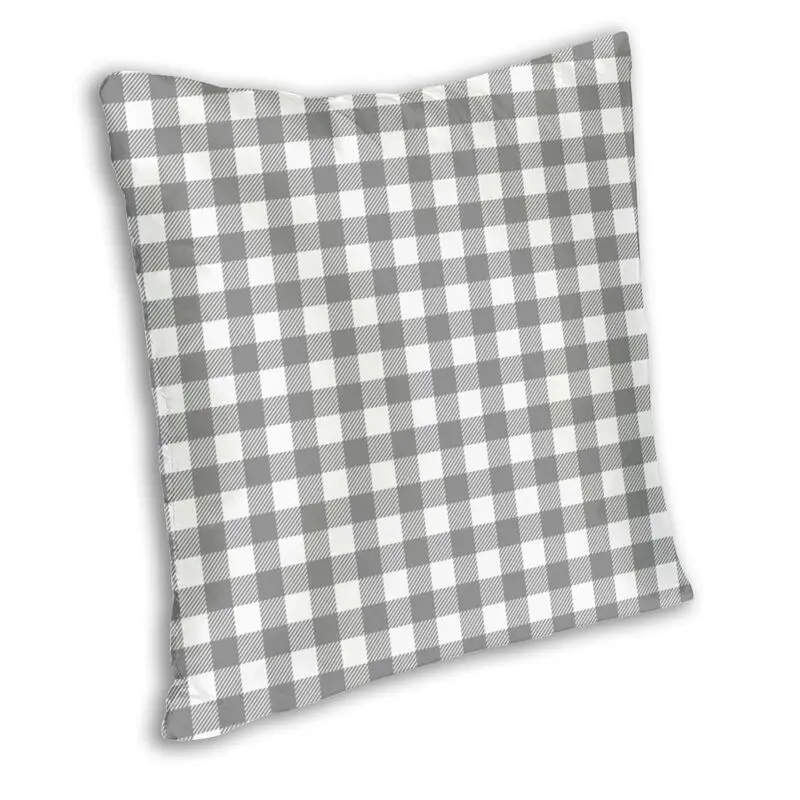 Plaid Gray White Gingham Cushion Cover 45x45 Home Decor Print Check Pattern Throw Pillow for Sofa Double-sided