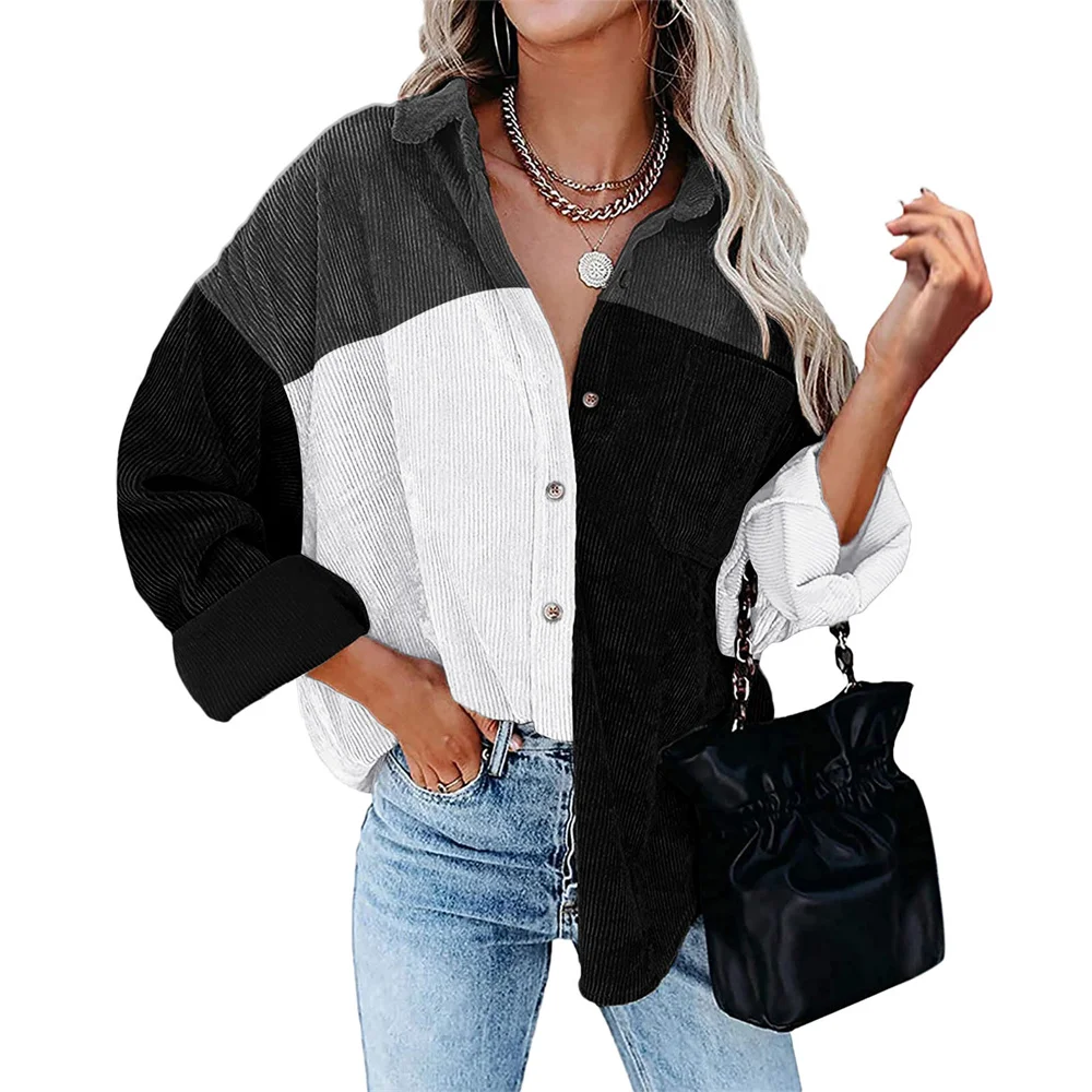 Autumn 2021 Women Patchwork Shirt Casual Streetwear Vintage Women Clothes Long Sleeve Blouse Tops Fashion Office Ladies Shirts