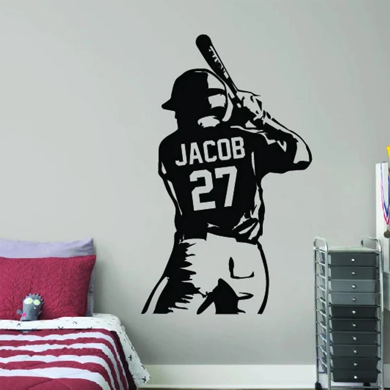 Personalized Half Baseball Player Decal Baseball Wall Art, Choose Name And Numbers, Sports Vinyl Sticker Roll E934