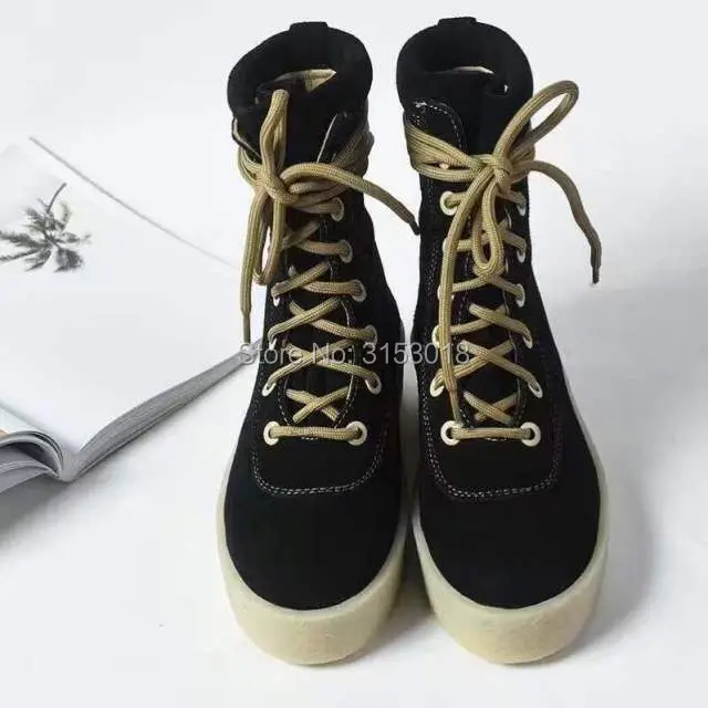 New Fashion Cow Suede Dancing Shoes Footwear Men Ankle Boots Military Crepe Boots Lace-up High Quality Shoes Thick Flat Boots