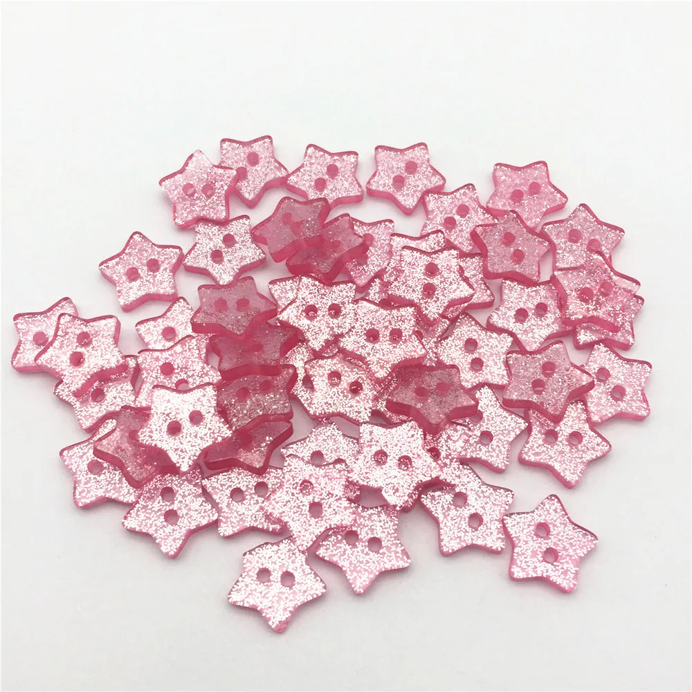 Pink Glitter Sparkle Buttons, 2 Holes, Sewing Accessories, Embellishment, Heart, Star, Round Shaped, DIY Crafts, 50Pcs