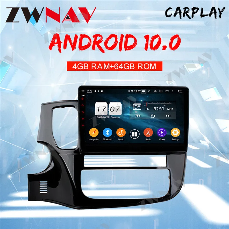 ZWNAV Android 10.0 DSP Carplay Car multimedia IPS screen No DVD Player Radio For Mitsubishi Outlander 2013 - 2018 GPS Navigation