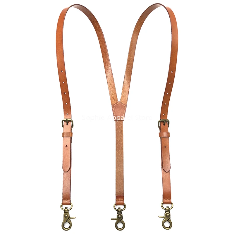 Genuine Leather Vintage Suspenders for Men Women Long Hook Buckle Strap Braces Adult Adjustable Bretelles Pour Homme Bretels