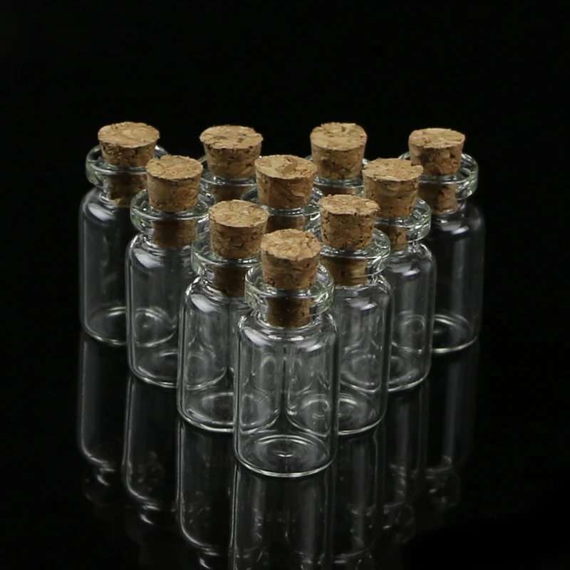 10pcs/Set 1mL Mini Small Glass Bottles with Clear Cork Stopper Tiny Vials Jars Containers Message Weddings Wish Jewelry Favors