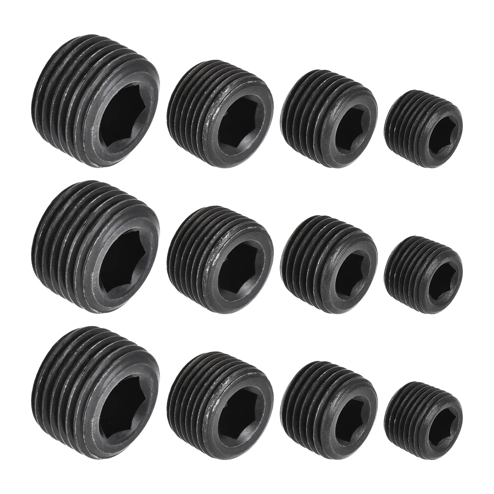 

Uxcell 3 Set Carbon Steel Internal Hex Pipe Plug 1/8NPT 1/4NPT 3/8NPT 1/2NPT Male