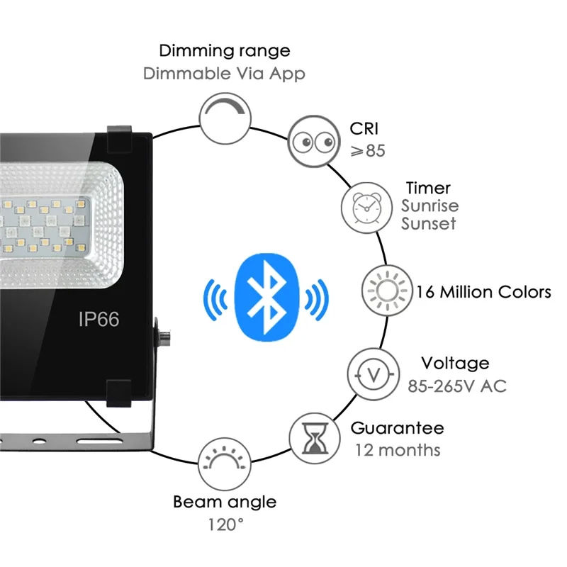 Imagem -03 - Impermeável Cor Mudando Holofote Led ao ar Livre Inteligente Luz de Inundação Grupo App Bluetooth 15w 85265v Ip66 Rgbw