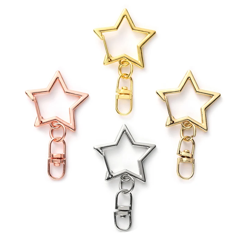 100pcs New Cute Star Pentagram Hollow Key Chain Key Ring Keychain DIY Accessories Lobster Clasp Jewelry Making Findings