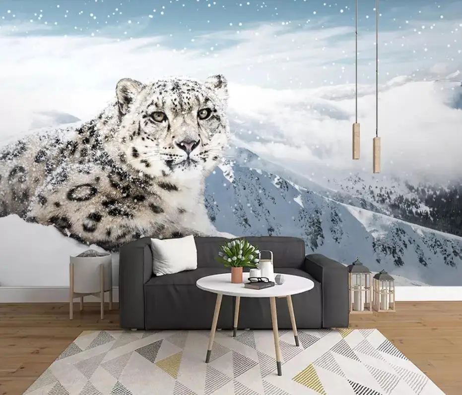 Custom Photo Wallpaper Large Wall Painting Background Wall Paper Snow leopard animal leopard landscape background wall painting