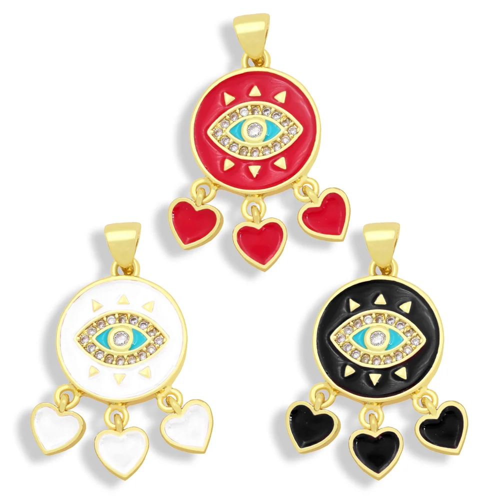 OCESRIO Evil Eye Medallion Pendant Jewelry Making DIY Cubic Enamel Gold Plated Copper Heart Coin Jewelry Creation pdta522