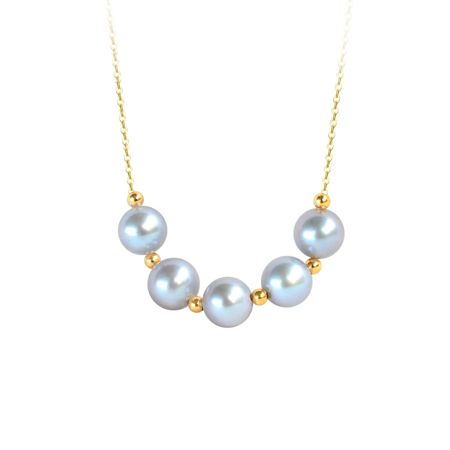 

NYMPH Real 18K Gold Fine Jewelry Pendant Necklace Natural AKOYA Seawater Pearl and Golden Ball Pure AU750 Chain for Women D580