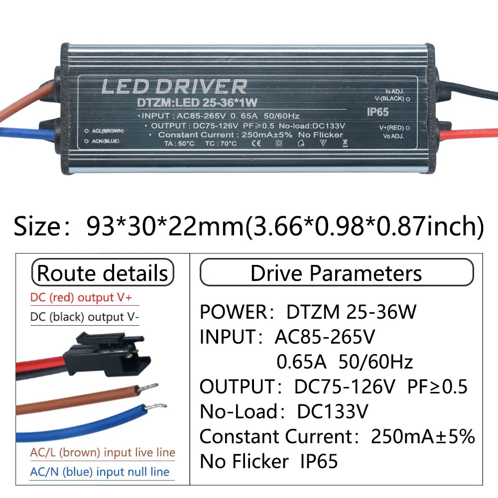 Imagem -06 - Fonte de Alimentação do Transformador Ac85v265v 250ma Waterproofip65 do Adaptador para a Luz do Painel Motorista do Diodo Emissor de Luz 13w 47w 812w 12-18w 18-25w 25-36w