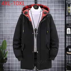 Men's Hip Hop Streetwear Hooded Fashion Solid Jacket Coat Harajuku Warm Thick Autumn Winter Outwear Men Clothing Large Size 10XL