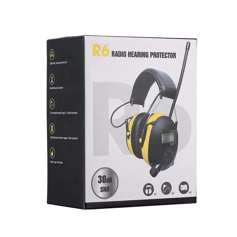 Pelindung pendengaran elektronik, Earmuff pengurang kebisingan Headphone Digital AM / FM Radio Stereo pelindung pendengaran