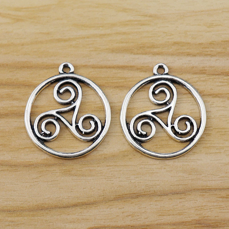 

20 Pieces Tibetan Silver Celtic Knot Triskele Triskelion Triple Round Charms Pendants Pagan Wiccan 2 Sided DIY Jewelry Making