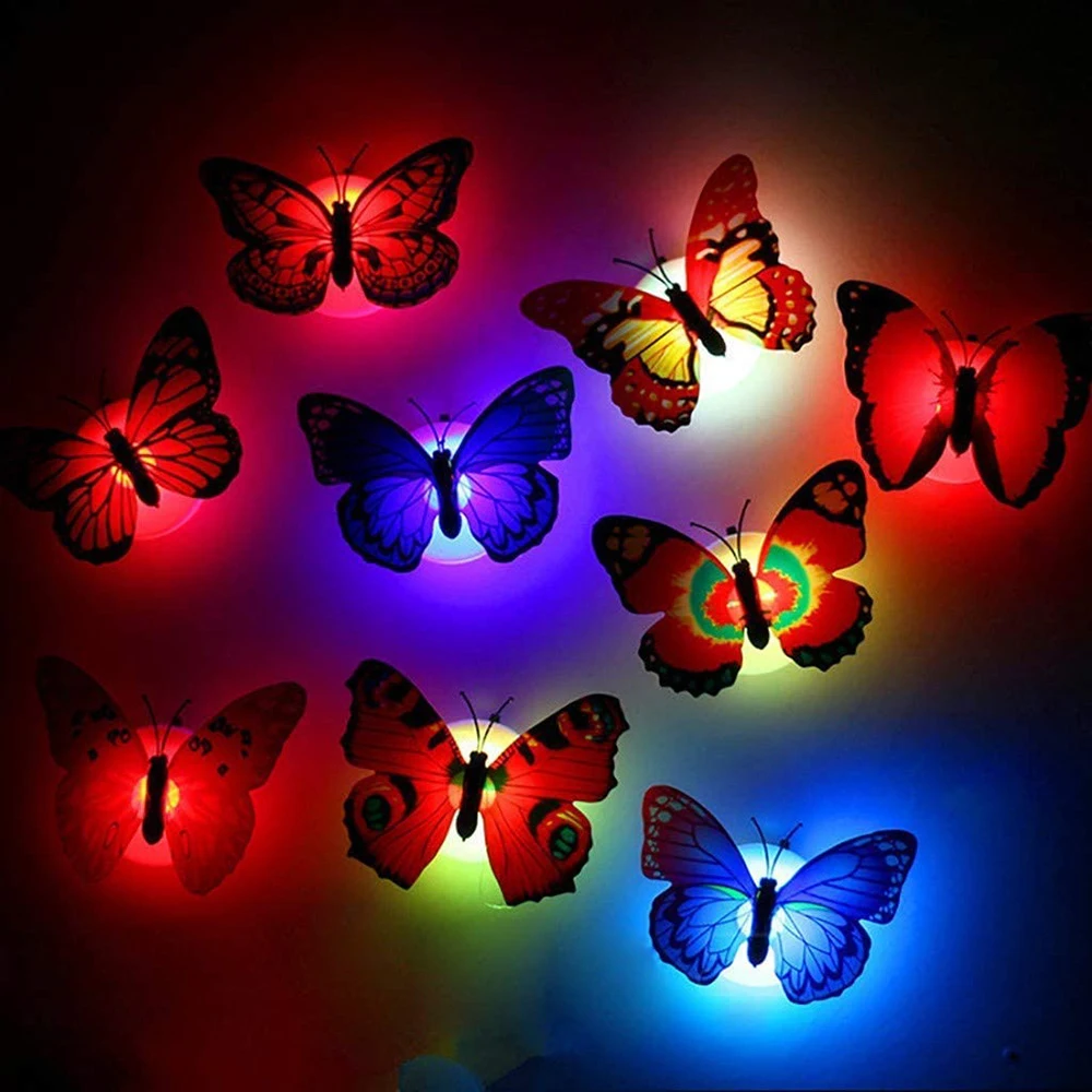 

20-5pcs Colorful Butterfly Wall Sticker Lamp Bedroom LED Night Lights for Room Doorway Window Festival Wedding Garden Decoration