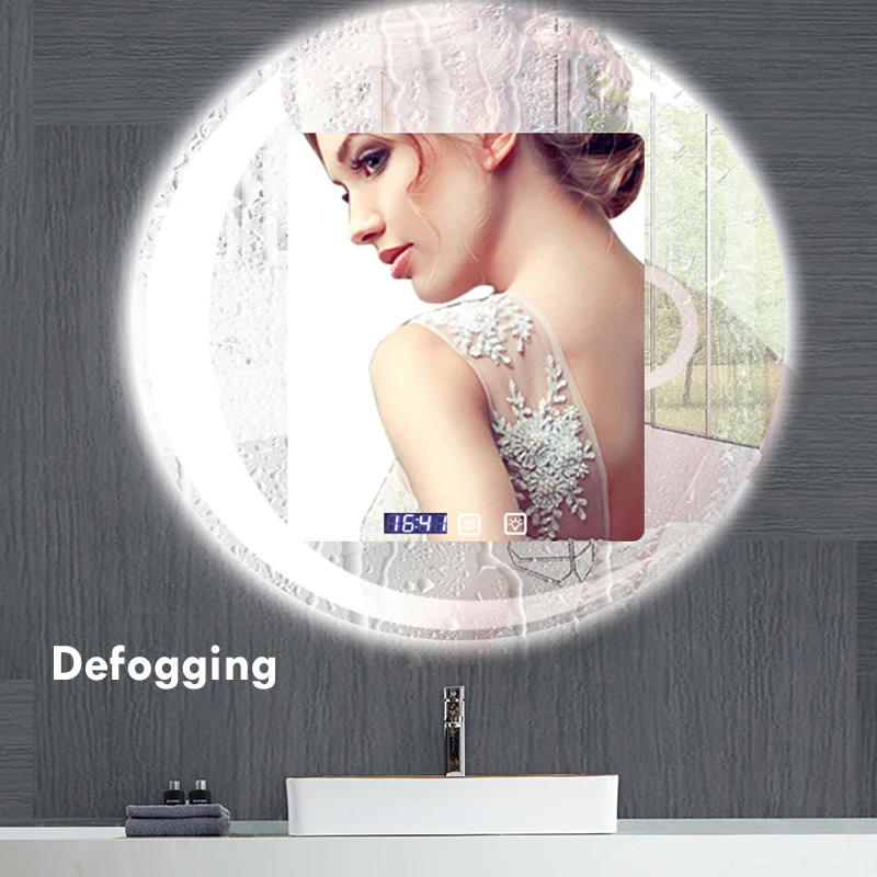 Imagem -05 - Round Moon Shape Bathroom Mirror Luz Led Ajustável Desembaçamento Bluetooth Speaker Espelho de Maquiagem Inteligente Cores 40 cm 50 cm 60cm