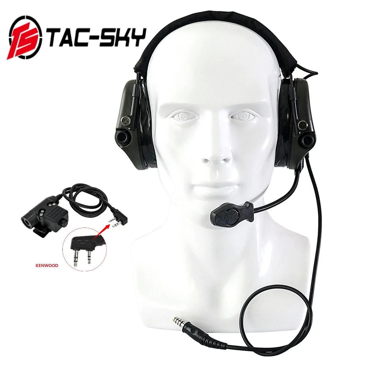 

TAC-SKY Tactical Electronic Shooting Earmuffs TEA Hi-Threat Tier 1 With Tactical Earphone Adapter U94 PTT Kenwood Plug