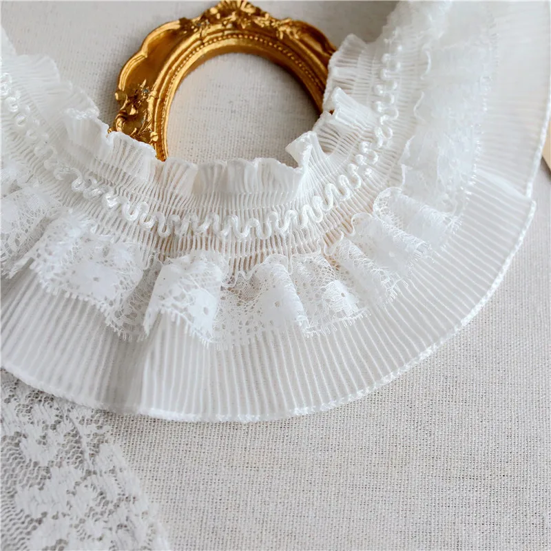 8CM Wide White Black Chiffon Stretch Lace Needlework Elastic Ruffle Trim Ribbon Frills Collar Fringe For Sewing Apparel Fabric