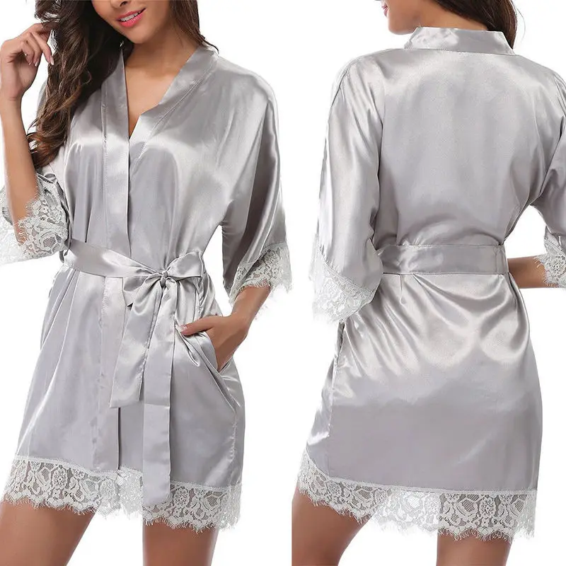 Satin Silk Kimono Robes Women Plus Size Bride Sleepwear Summer Sexy Lace Bridesmaid Pajamas Bathrobe Nightgown Wedding Spa Dress