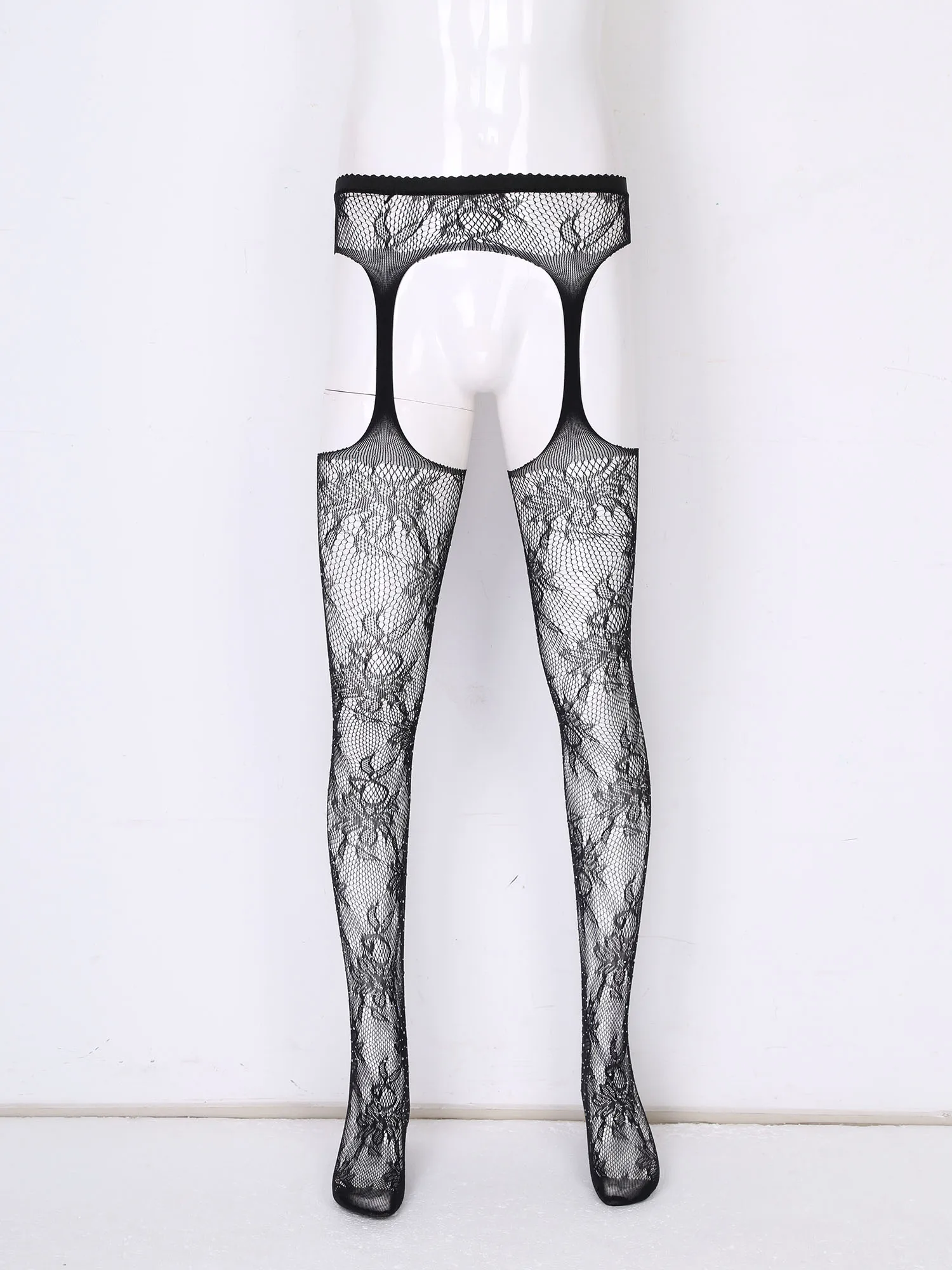 Männer Sexy Feine Strumpfhosen Overknee Lange Strümpfe mit Strumpfbänder Transparent Hosenträger Spitze Strümpfe Männer Sissy Ouvert Dessous