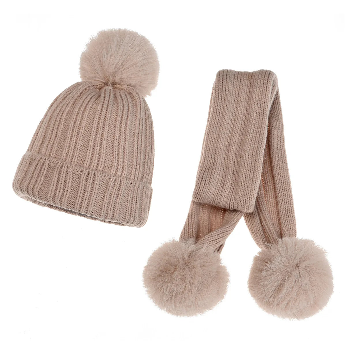 New Drawable Children\'s Pompom Knit Hat Scarf Set Autumn and Winter Boys and Girls Warm Three-piece Set