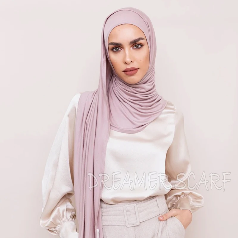 2021 Muslim One Loop Jersey Hijab Scarf Femme Musulman Instant scarf Islamic Headscarf Malaysia Hijab Female Foulard Bandana 1PC