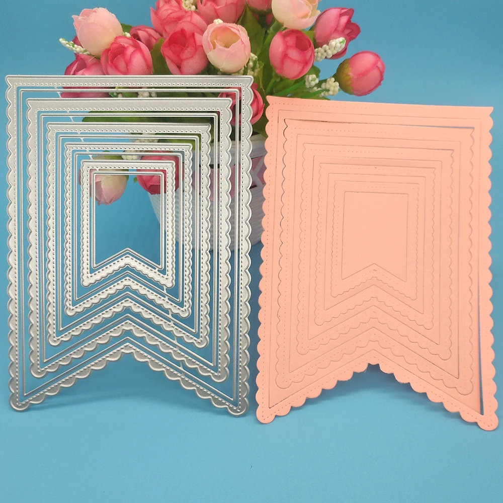 New 5-layer flag-shaped photo frame metal cutting template DIY scrapbook, card making, embossing crafts, photo album decoration