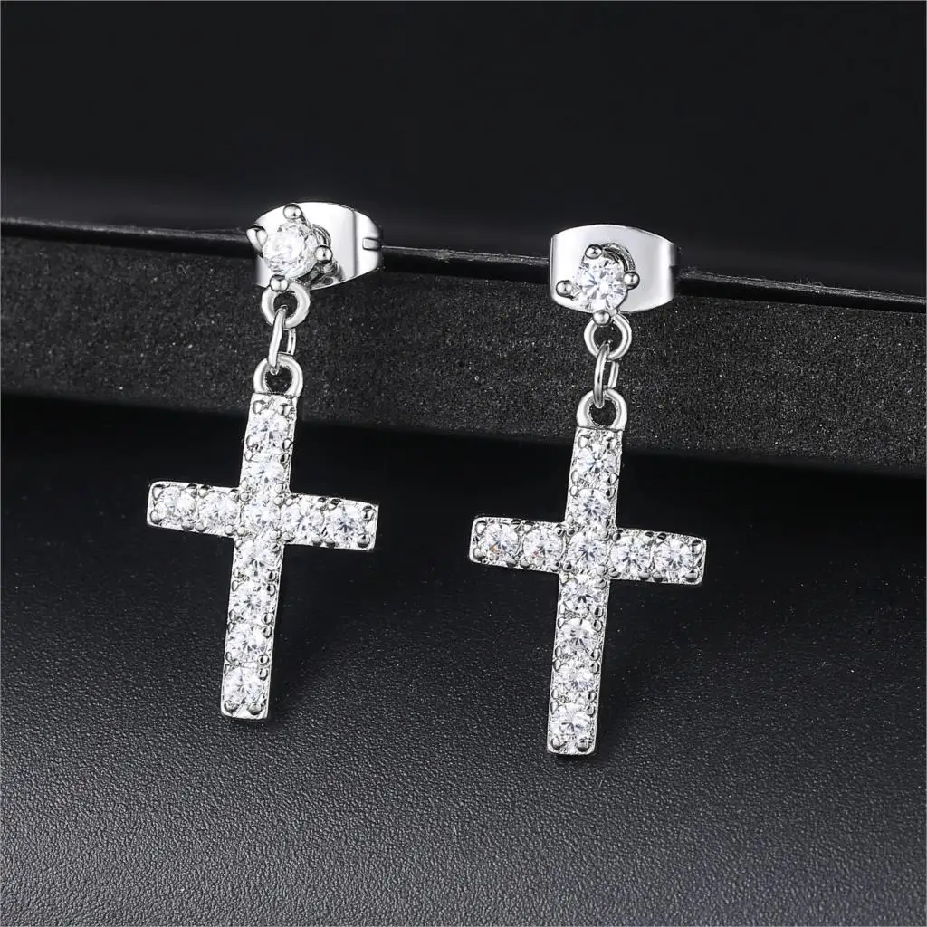 Double Fair Cross Cubic Zirconia Drop Dangle Earrings HotSale Rose Gold Color Fashion Wedding Jewelry For Women DFE328