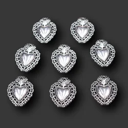 10pcs Silver Plated Catholic Sacred Heart Pendant DIY Charm Retro Christian Rosary Necklace Bracelet Jewelry Crafts Making A2368