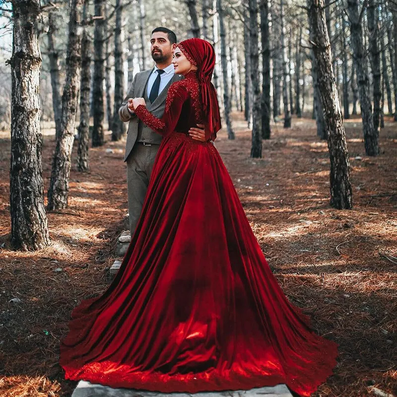 Robe de soirée à col haut en dentelle perlée, caftan, velours africain, arabe, robe de bal musulmane, couleur bordeaux