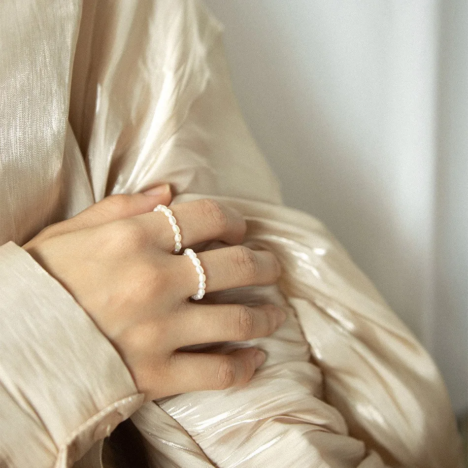 Amaiyllis S925 Sterling Silver Baroque Freshwater Pearl Elastic Ring Handmade Boho Index Finger Ring For Women Jewelry - view 4