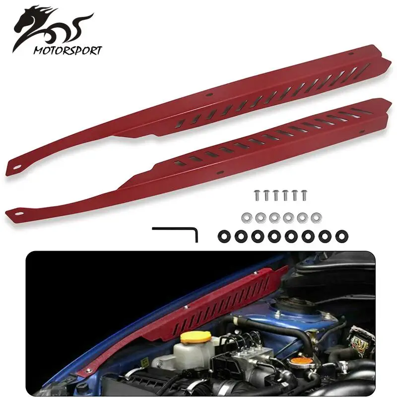 

2PCS Aluminum Left Right Fender Shrouds Kit Red Panel Plate Engine Bay w/ Hardware For 2008-2014 Subaru WRX & STI YX02429