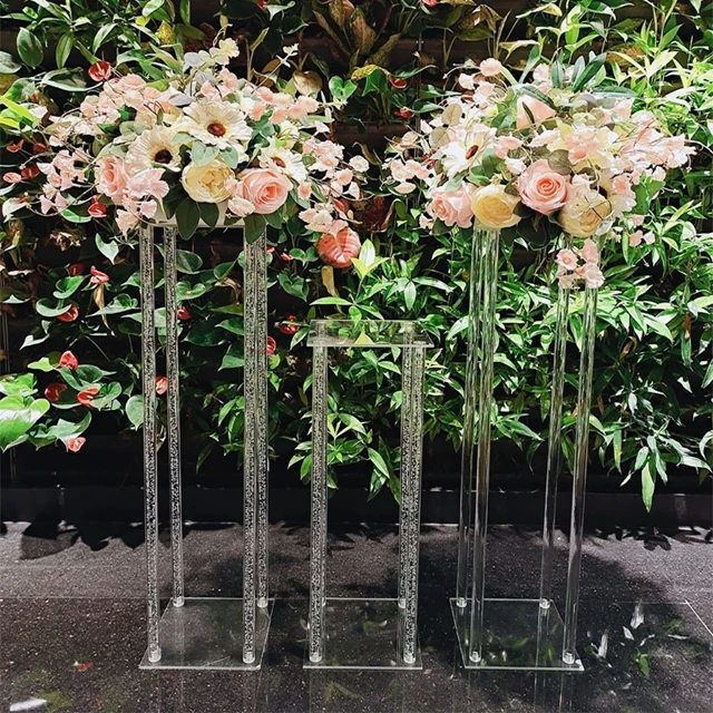 

12pcs)Square Crystal Clear Acrylic Flower Stand Display Table Centerpiece Road Lead/background for Wedding Decoration qq83