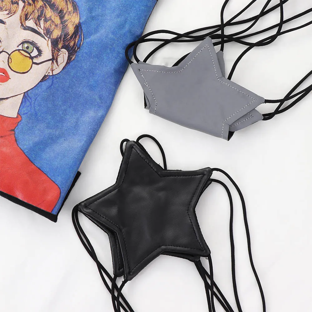 Sexy Women Leather Star Shape Strappy Bra Bustier Crop Top Bralette Hanging Neck Bandage Bra Reflective Silver Nightclub Vest