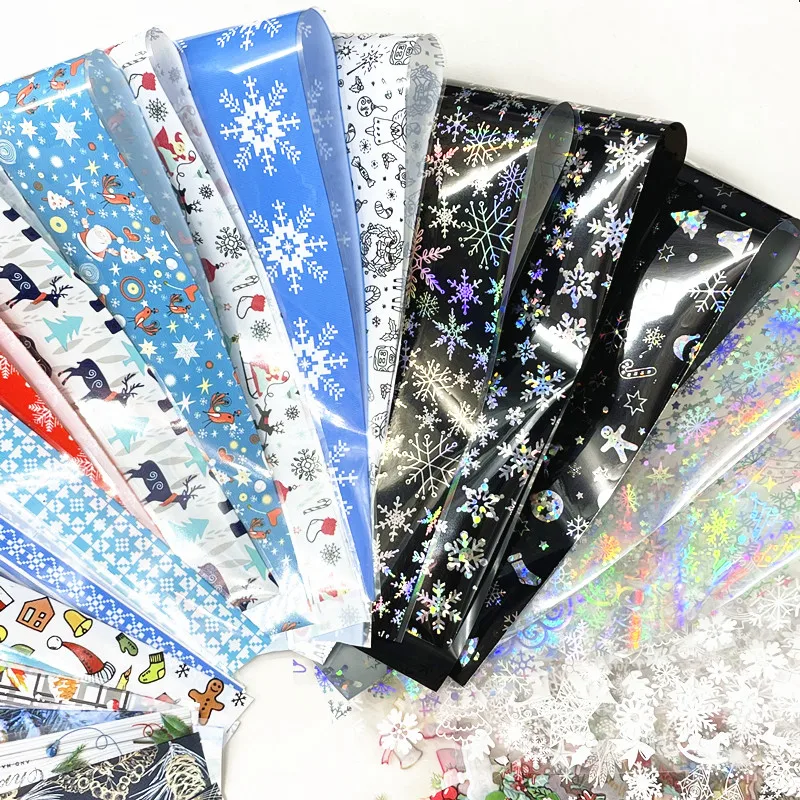 20/3050 Sheets Christmas Nail Foils for Nails Xmas Transfer Paper Snowflakes Laser Wraps Set DIY Floral Nail Art Decorations