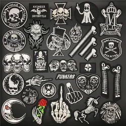 Skull Patches for Clothing Punk Biker Embroidered Badges Iron On Stripes Appliques  Jacket Jeans Clothes Stickers Diy Decorative