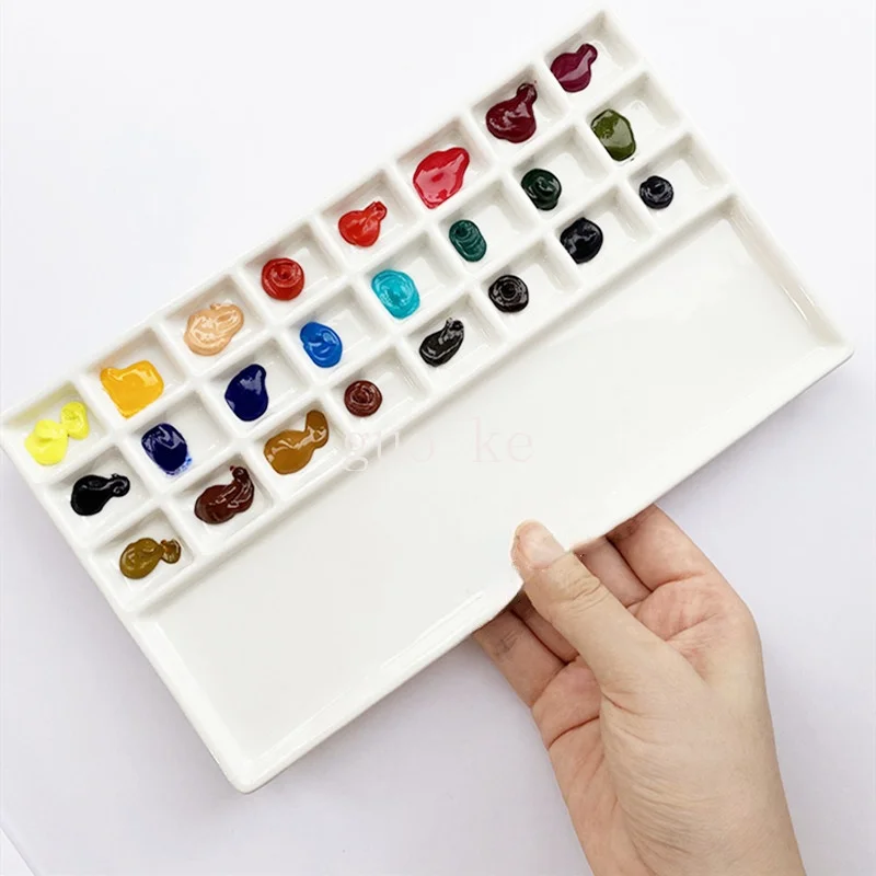 Palette d'aquarelle en céramique, grand, rectangulaire, multi-grilles, blanc, facile à nettoyer, outils de peinture, fournitures d'art