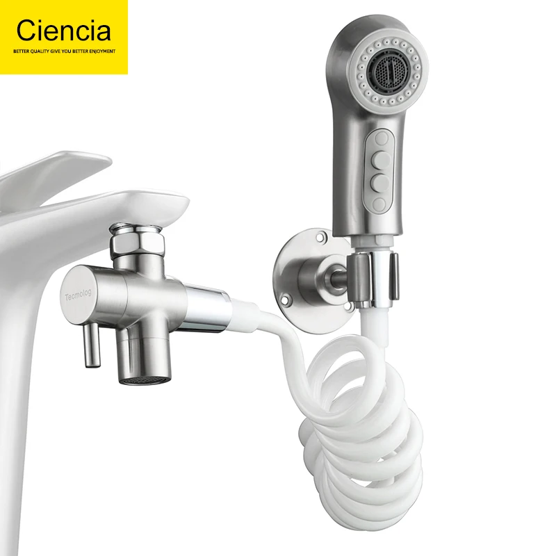 Ciencia Sink Hose Sprayer Attachment Faucet Sprayer Attachment Brass Diverter Plastic Hose Hand Shower Sprayer Sink Rinser Set