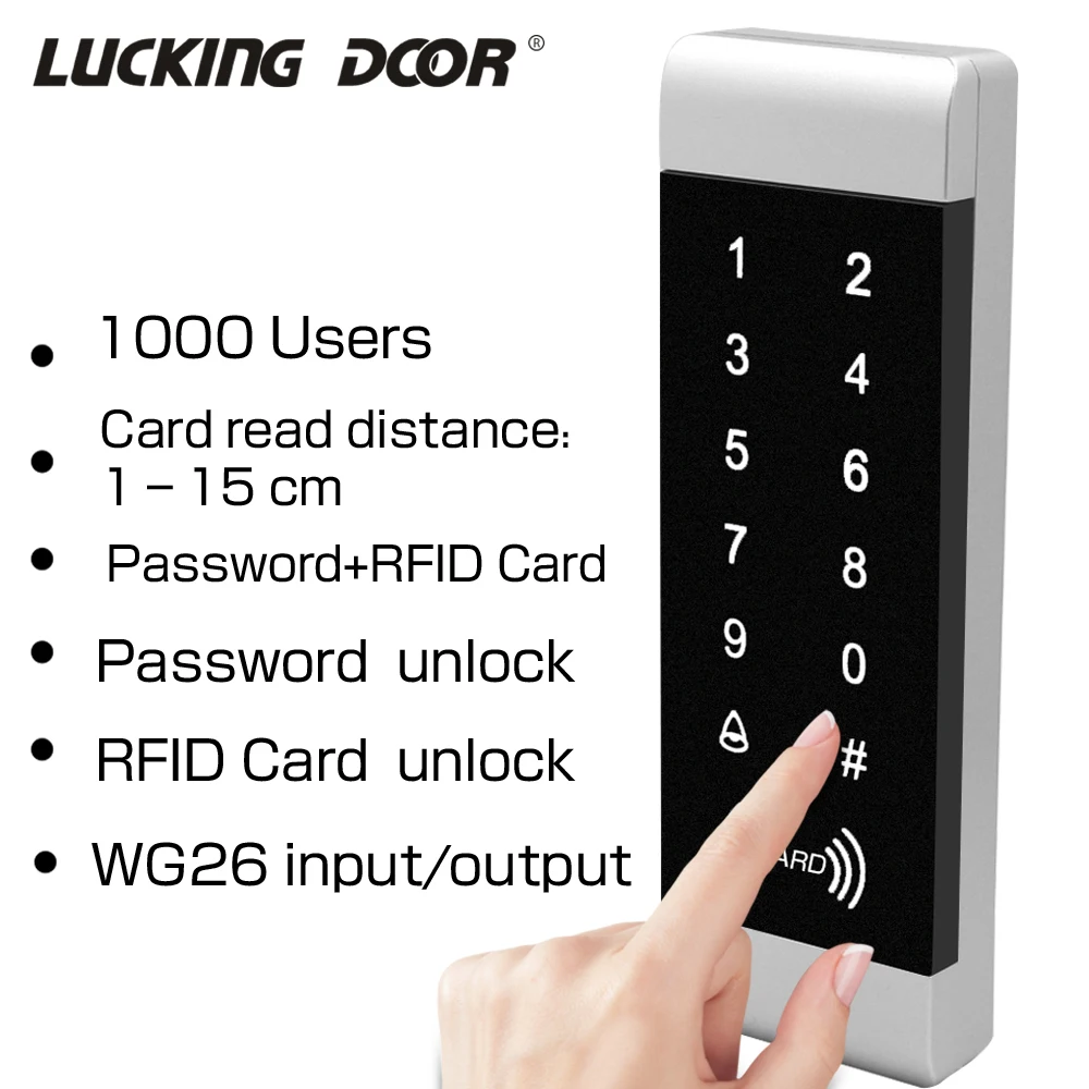 

RFID 125khz Standalone Touch Keypad Backlight Access Control Narrow Size Door Frame1000 User Access Controller Wiegand 26