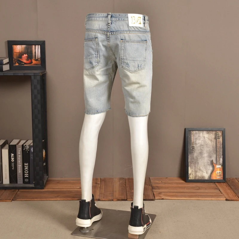 Summer Men Vintage Denim Shorts Distressed Jeans Streetwear Retro Short Jean