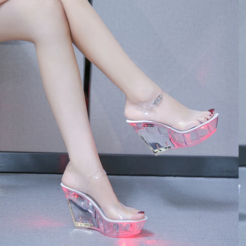 Shuzumiao Sandals Women 2024 Femmes Shoes Sexy Transparent Crystal  Striptease Platform High Heels Ladies Party Shoes Wedge Heel