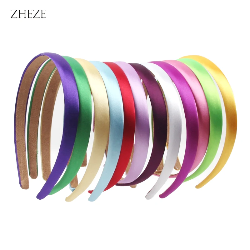 10Pcs/Lot Popular 15mm Solid Colors Satin Headband Gilrs Ribbon Hairband Hair Accessories For Women Wholesale