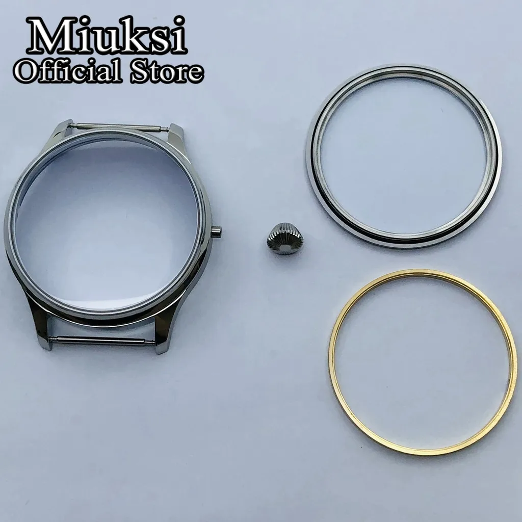 Miuksi 44mm stainless steel silver watch case fit ETA 6497 6498 Seagull ST3600 ST3620 ST36 series movement