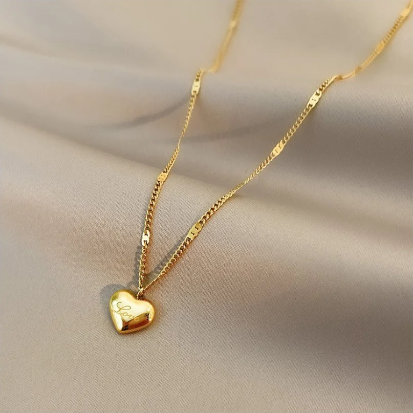 316L Stainless Steel New Fashion Fine Jewelry Retro Classic Heart Carving Love Charms Chain Choker Necklaces & Pendant For Women