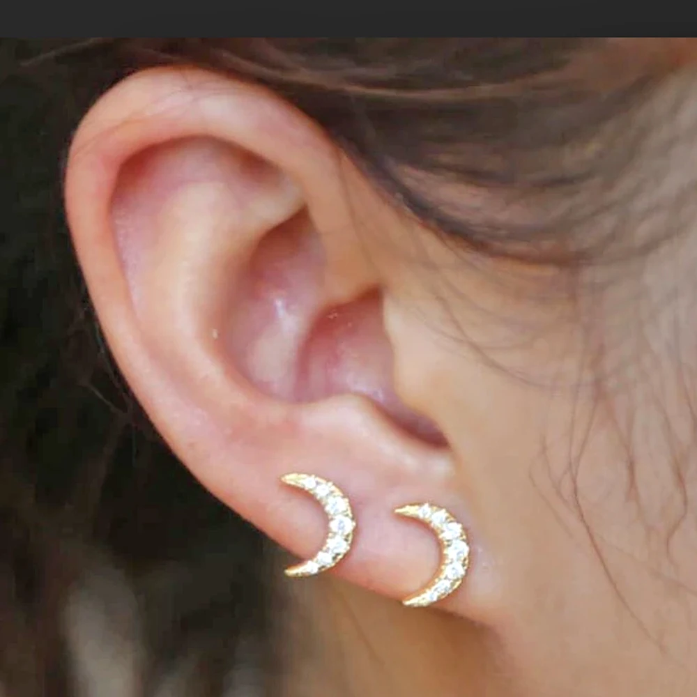 الجراحية الصلب الأذن الزنمة الغضروف ثقب ذهب بلوري مطلي القمر ستار اللولب الغضروف القرط محارة الزنمة مسمار ثقب #6