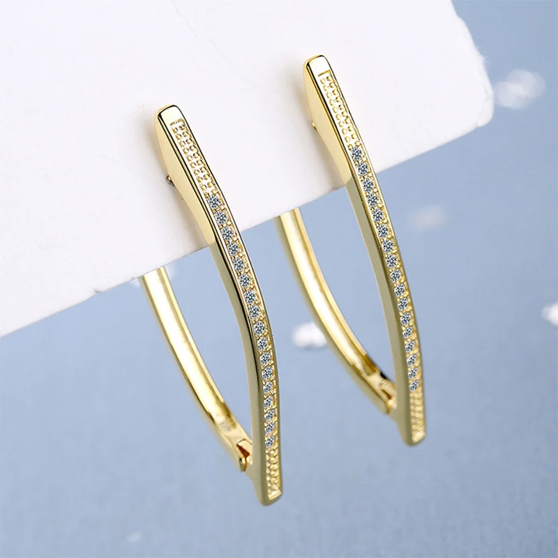 Women\'s New Fashion Hyperbolic V-Shaped Triangle Drop Earrings Crystal Golden/White Straight Piercing Earring Stud Accessories