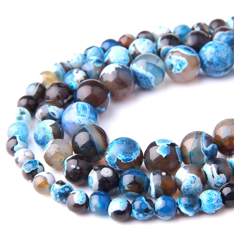 Natural Blue Fire Agates Stone Beads 4 6 8 10 12mm Round Loose Agates Beads for Jewelry Making DIY Bracelet Necklace Supplies