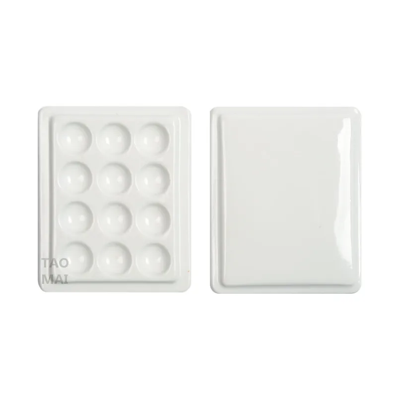 Ceramic Mini Moisturizing Palette with Lid 12-hole Grid Watercolor Paint Palette Handmade White Porcelain Art Painting Tools